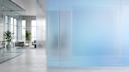 Fototapeta premium Frosted blue glass panels in modern office interior
