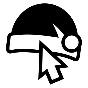 Logo regalos de Navidad. Icono con dibujo sencillo con la silueta de un gorro de Santa Claus con flecha como cursor