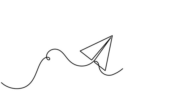 Sharing paper plane inside a speech bubble icon sign continuous one line drawing moving on white background minimalist single art success online connection service symbol animation