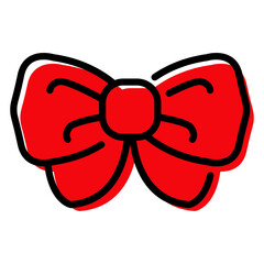 Obraz premium Decoración navideña. Icono con dibujo sencillo con líneas de un nudo de lazo con relleno de color rojo, para su uso en tarjetas y felicitaciones