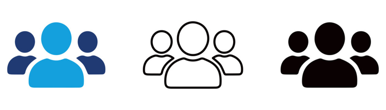 Multicolor People Group Icon Set with Filled and Outline Styles for Team Collaboration User Community Social Network Group Management and Workforce Isolated on Transparent Background