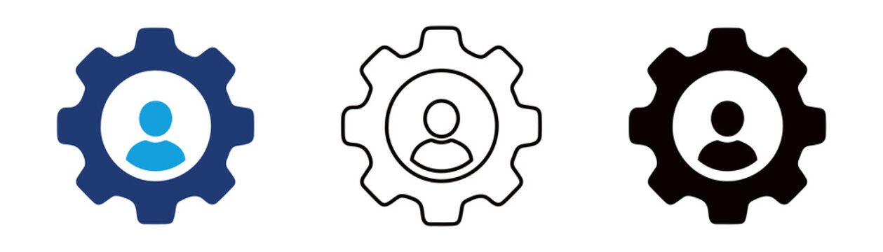 Multicolor User Settings Icon Set with Filled and Outline Styles for Account Management Profile Configuration User Preferences and System Administration Isolated on Transparent Background
