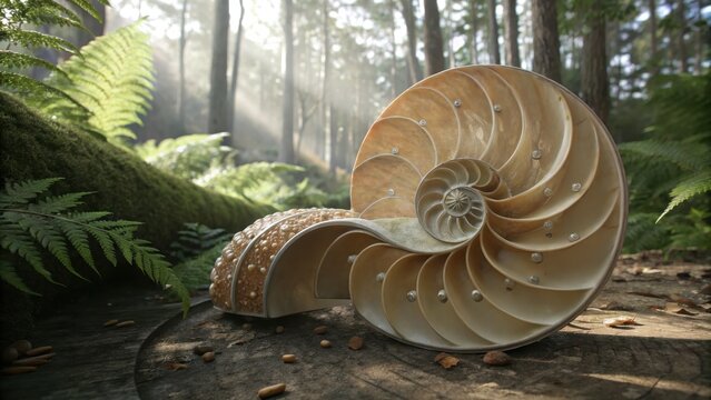 Nautilus Shell Geometry in Forest Light