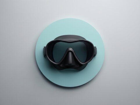 Scuba diving mask icon on light blue circular background for aquatic sports