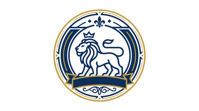 Regal Lion Crest Emblem with Crown and Shield