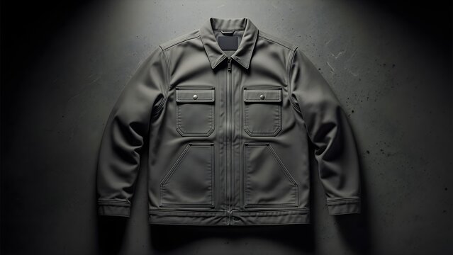Minimalist Dark Olive Utility Jacket on a Textured Grey Backdrop