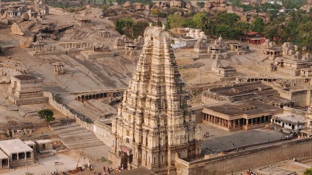 Virupaksha temple in hampi, karnataka, a unesco world heritage site with ancient ruins in india, Aerial view