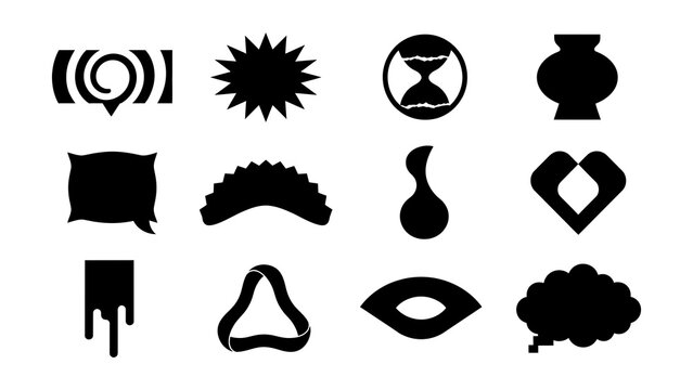 Collection of minimalist black silhouette icons with transparent backgrounds
