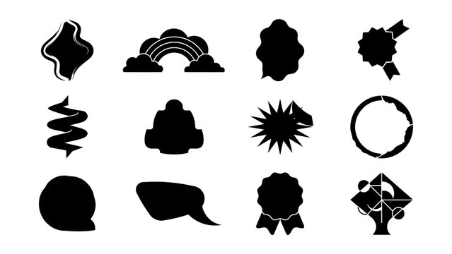 Collection of various abstract speech thought and weather icons with transparent background