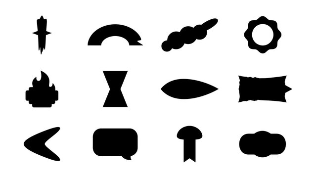 Collection of minimalist black icons with transparent background shapes