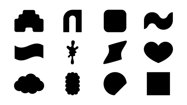 Collection of Various Simple Black Shapes and Symbols on Transparent Background