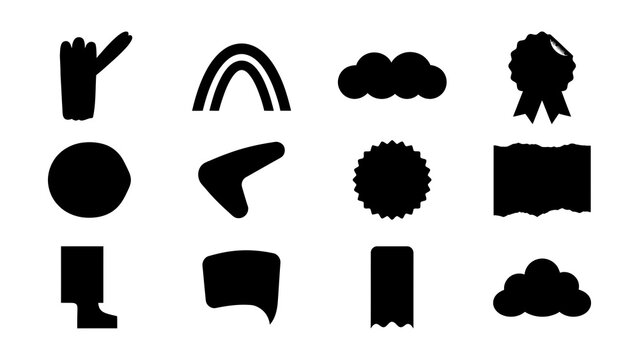 Collection of simple black silhouette icons on transparent background designs