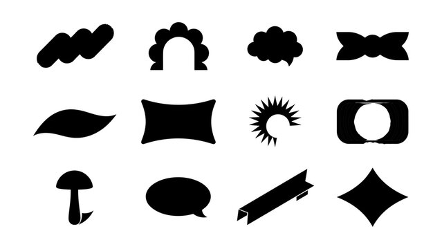 Set of twelve minimalist black icons with transparent background for various uses