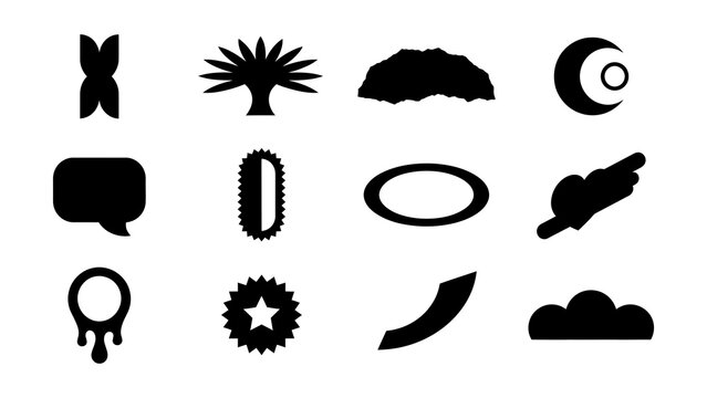 Collection of minimalist black silhouette icons on transparent background