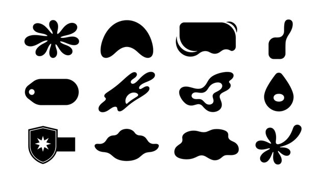 Collection of simple abstract black icons with transparent background shapes