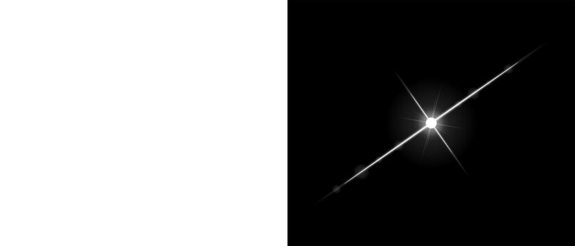White Starburst Sparkle Light Effect with Bright Glow and Lens Flare Isolated Transparent Background