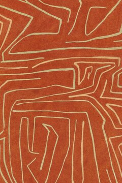 Abstract red background displays a chaotic geometric maze pattern