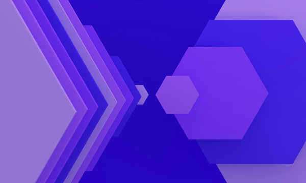 Abstract 3d rendering of purple hexagon and arrow background