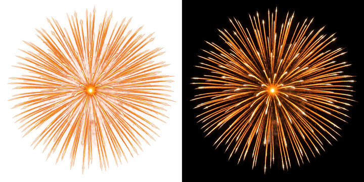 Spectacular golden firework burst exploding in a radiant circular pattern with PNG, Transparent and Black Background Versions