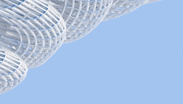 Abstract 3d architecture shows white geometry against a blue sky