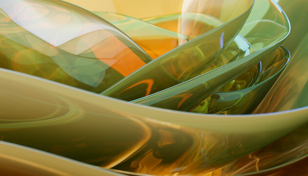 Abstract digital art shows a transparent green and yellow glass curve