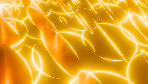 Abstract glowing golden mesh pattern shows dynamic energy and motion
