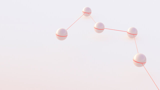 Abstract 3d network spheres connected by red lines on pastel background