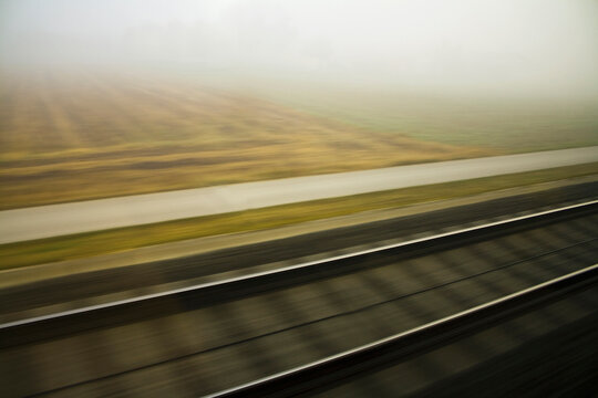 Austria, View of train moving in blurred motion
