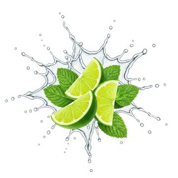 Fresh lime slices with water splash isolated on white background