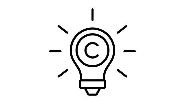 Light bulb with copyright symbol, intellectual property concept on a white background, line idea