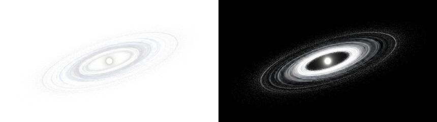 Cosmic spiral galaxy swirling around a glowing bright core in deep space with PNG, Transparent and Black Background Versions © Nyxthrasza