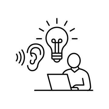 Outline icon representing a person working with proper lighting and idea bulb for reduced eye strain.