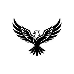 Naklejka premium Monochrome stylized eagle head with spread wings, minimalist black and white