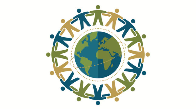 Global unity diverse people embracing Earth, symbolizing community, peace, connection