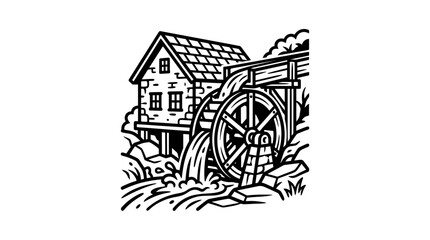 Naklejka premium Historic Water Mill with Large Wheel