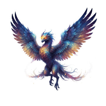 Majestic Cosmic Phoenix Flying with Radiant Glowing Feathers