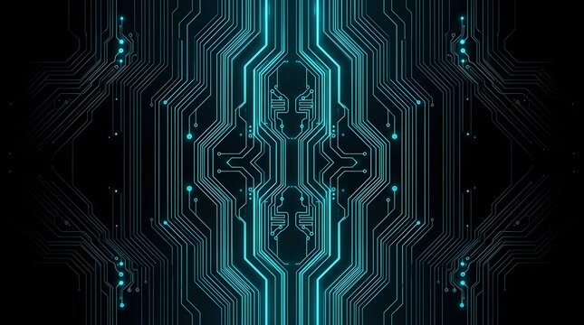 Abstract glowing circuit board and electronic microchip technology background