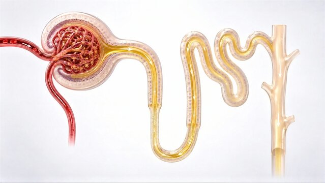 3D Medical Illustration Of A Nephron Filtration System