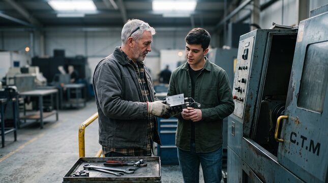 Experienced technician trains the next factory generation
