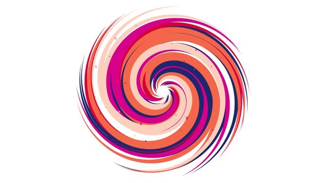 Vibrant spiral motion graphic, colorful abstract swirl animation on white background, rotating pink and purple circular vortex for video transitions