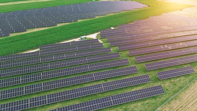 Solar power plant with photovoltaic panels in field
