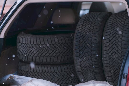 Vehicle trunk with tires for icy road conditions