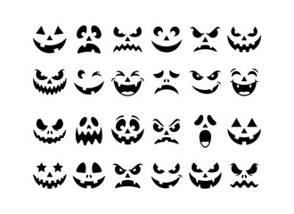 Fototapeta premium Halloween jack o lantern faces collection isolated on transparent background, isolated on white background, Vector