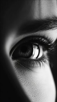 Focused eye in foreground with blurred eye of same person in background