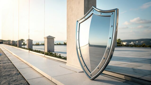 Polished Chrome Shield with Glowing Edge on Transparent Background