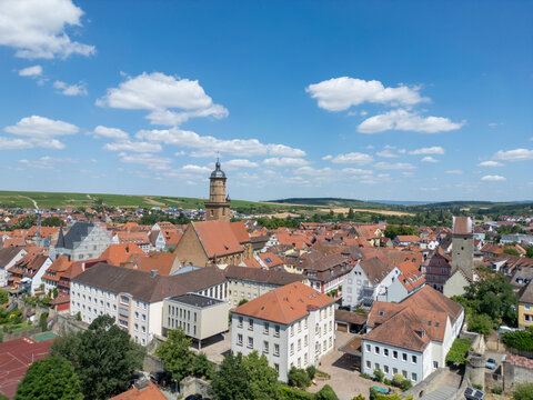 Aerial View of Volkach Historic Old Town in Franconia, Bavaria, Germany