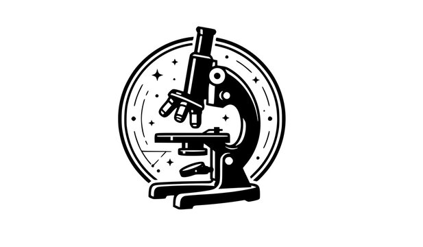Black Vintage Microscope Science Badge Vector Illustration
