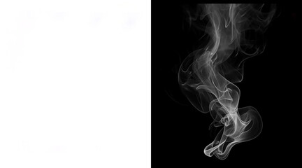 Fototapeta premium Ethereal white smoke plume on black background, wispy steam vapor trail, realistic cigarette smoke effect, atmospheric mist texture