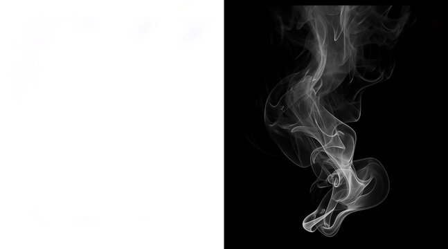 Ethereal white smoke plume on black background, wispy steam vapor trail, realistic cigarette smoke effect, atmospheric mist texture