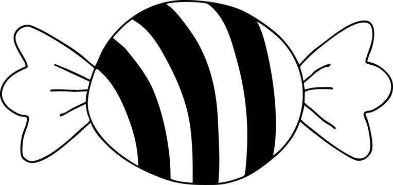 Sweet wrapped candy outline line art illustration with stripes for Halloween coloring book and trick or treat